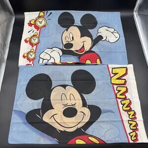 Lot Of 2x Vintage Disney Mickey Mouse Double Sided Pillowcase ZZZ Alarm Clock